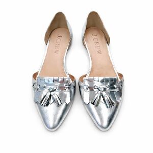 J.Crew D’Orsay Silver Mirror Metallic Tassel Loafer Flats Size 8.5